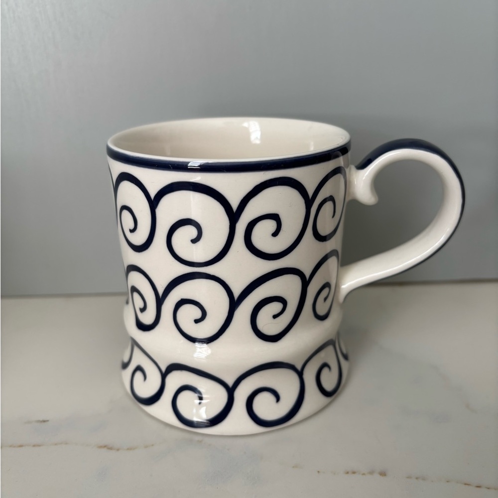 Whittard Of Chelsea Blue & White Hand Painted Swirl Patterned Coffee Mug